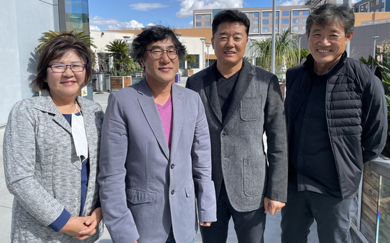 통일3000재단 임원들. 왼쪽부터 박미애 재무, 오득재 회장, 김재석 총무, 윤장균 부회장.