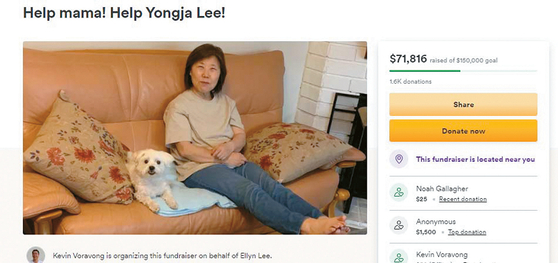크라우드 펀딩 웹사이트 고 펀드 미(GoFundMe) 페이지 (https://www.gofundme.com/f/helpmama-help-yongja) [고 펀드 미 캡처]
