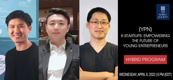 코리아소사이어티에서 4월 6일 개최하는 ‘K-스타트업’행사에 참여하는 라이언 김 김씨마켓 설립자 겸 최고경영자(CEO)(왼쪽부터), 솔 박 한국무역협회(KITA) 디렉터, 준 윤 컬리너리 에이전트 공동 창업자 겸 최고기술책임자(CTO). [코리아소사이어티]