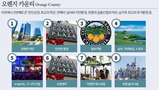 OC한인상의가 프리젠테이션 자료에서 제시할 OC의 장점들. ［OC한인상의 제공］