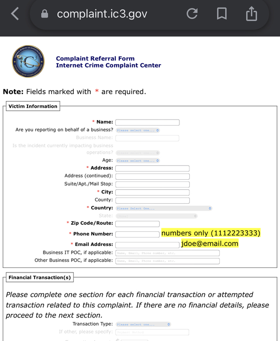 사이버 공격을 당했을 경우 FBI에 피해 신고를 하는 것이 중요하다. [FBI 피해 신고 사이트 IC3 사이트] 