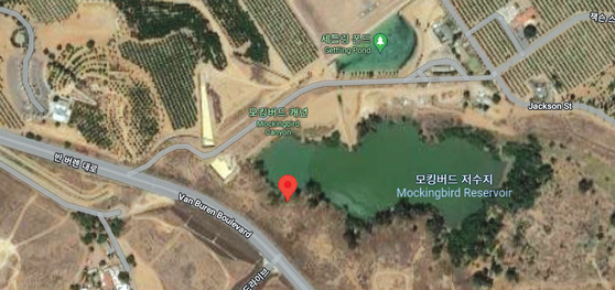 구글 위성에서 본 도산 기념관 건립 부지 후보 (빨간색 핀). [구글맵 캡처]