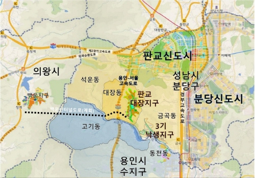 판교 신도시 주변 현황도