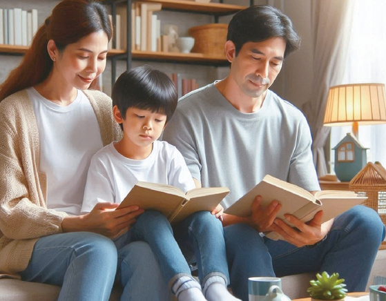 자녀의 독서는 책을 읽는 환경을 우선 만들어 주고 독려하는 것이 좋다. [빙닷컴 copilot 생성]