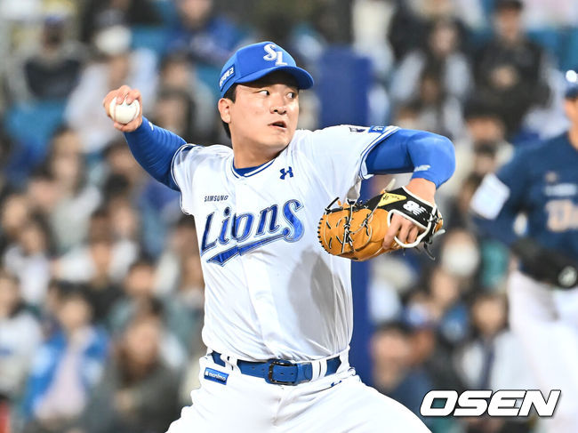 [OSEN=대구, 이석우 기자] 25일 대구삼성라이온즈파크에서 2025 신한 SOL 뱅크 KBO 리그 삼성 라이온즈와 NC 다이노스의 경기가 열렸다. 홈팀 삼성은 최원태가, 방문팀 NC는 최성영이 선발 출전했다. 삼성 라이온즈 이재희가 역투하고 있다. 2025.03.25 / foto0307@osen.co.kr