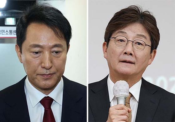 오세훈 서울시장이 지난 12일 서울 여의도 국민의힘 중앙당사에서 제21대 대통령선거 불출마 선언 기자회견을 마친 뒤 당사를 나서고 있다. 오른쪽 사진은 13일 대선 경선 불출마를 선언한 유승민 전 국민의힘 의원이 지난 11일 경북대학교에서 열린 청년 토크쇼에서 강연하는 모습. [뉴시스·연합뉴스]