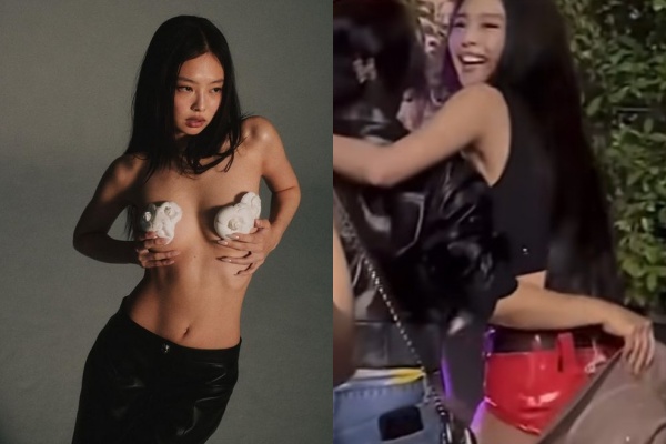 (왼쪽부터) 제니 화보, 딸 제니의 노출을 모자로 가린 엄마