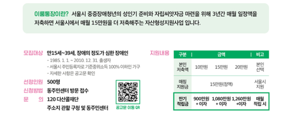 이룸통장 모집공고 주요 내용. [사진 서울시]