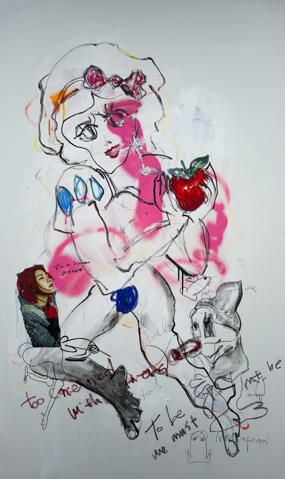 하지원, 백설공주의 반란, 캔버스에 혼합매체, 16.2x97㎝, 2024. 사진 조형아트서울