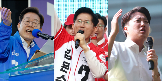 제21대 대통령 선거에 출마한 더불어민주당 이재명 후보(사진 왼쪽부터), 국민의힘 김문수 후보, 개혁신당 이준석 후보. 연합뉴스