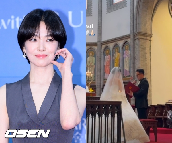 송혜교, 오랜만에 근황 공개..성당 결혼식서 포착됐다