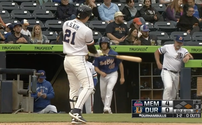등번호 21번 더럼 불스 유니폼을 입고 트리플A 재활 경기에 나선 김하성. /MiLB TV 캡처