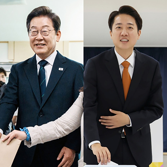이재명(왼쪽) 더불어민주당, 이준석 개혁신당 대선 후보가 제21대 대통령선거 사전투표 첫날인 29일 투표하고 있다. 뉴스1