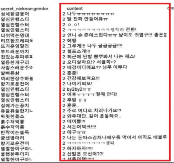 테크랩스 직원이 가짜 여성회원 계정으로 단 댓글. 공정거래위원회 제공