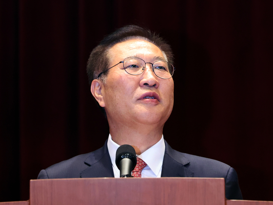 박성재 법무부장관이 5일 오전 경기 과천시 정부과천청사에서 열린 이임식에서 이임사를 하고 있다.뉴스1