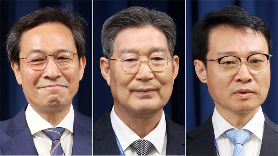 이재명 대통령이 8일 3명의 수석비서관을 임명했다. 왼쪽부터 우상호 정무수석, 오광수 민정수석, 이규연 홍보소통수석. 대통령실사진기자단