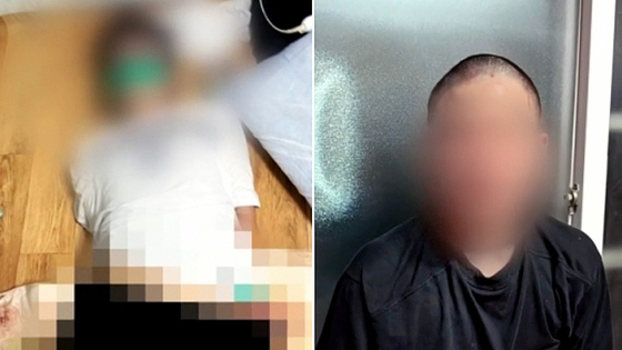 충남 청양군에서 중학교 동창을 4년간 반복적으로 폭행하고 괴롭힌 남학생 4명이 경찰에 입건됐다. 사진은 피해자가 청테이프로 묶인 채 옷이 벗겨지거나 삭발당한 모습. 사진 JTBC ‘사건반장’ 캡처