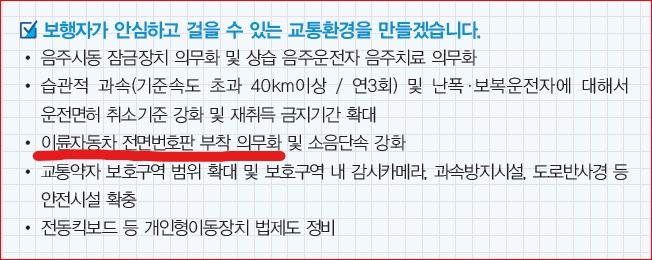 20대 대선 때 민주당의 전면번호판 공약. 자료 대선공약집