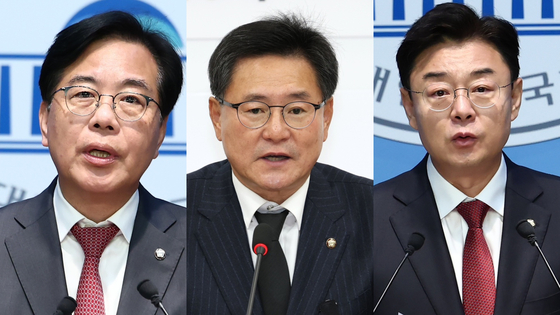 국민의힘 송언석(왼쪽부터·기호순), 이헌승, 김성원 의원이 16일 원내대표 선거에 출마한다. 뉴스1