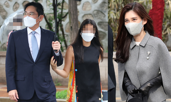 2022년 이재용 삼성전자 회장은 정의선 현대차 회장의 장녀 결혼식에 딸 원주양과 함께 참석했다.{왼쪽) 원주양이 이날 입은 옷이 명품 브랜드 베르사체 원피스로 알려지면서 화제가 됐다. 오른쪽은 이부진 호텔신라 사장이 2023년 정몽규 HDC 회장의 장남 준선씨(KAIST 교수)의 결혼식에 참석한 모습. 이 사장의 발렌티노 케이프 코트와 데스트리 가방 역시 조명을 받았다. 연합뉴스, 뉴스1 