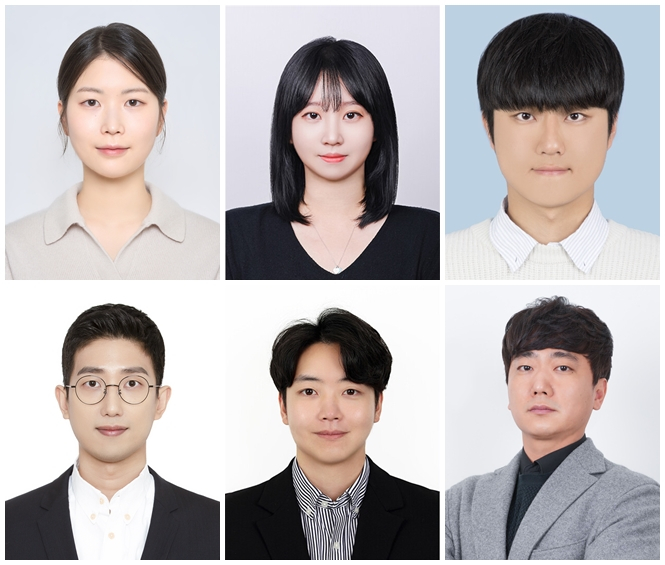 (윗줄 왼쪽부터) 성신여대 미래응용과학학과 김서현 석사과정생, 동국대학교 미래전지융합공학과 김정현 석사과정생, 한양대학교 응용화학과 박보근 석사과정생. (아랫줄 왼쪽부터) 성신여대 청정신소재공학과 한혁진 교수, 동국대학교 화공생물공학과 최민재 교수, 한양대학교 응용화학과 김병현 교수