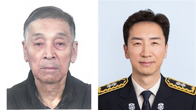 왼쪽부터 이필원 6·25전쟁 참전유공자, 이호근 소방경 / 두산 베어스 제공