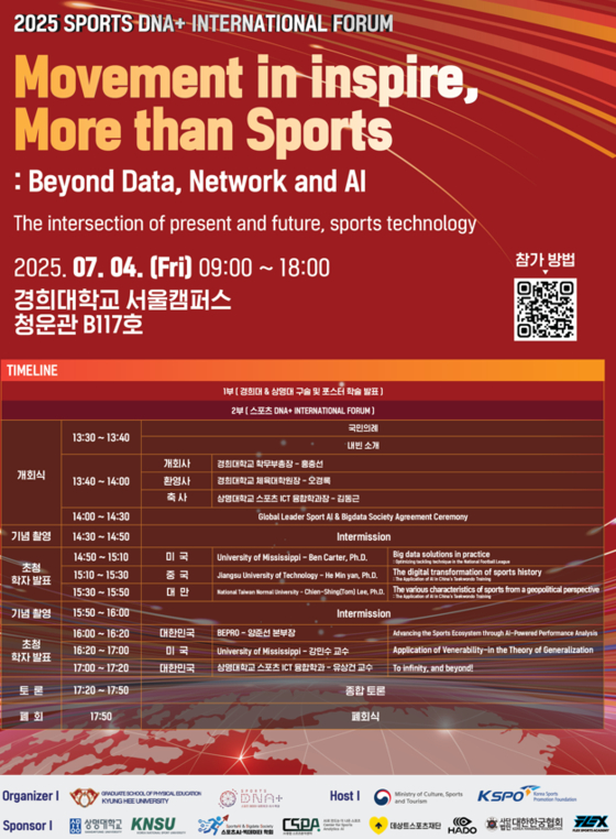 오는 4일 경희대 서울캠퍼스 청운관에서 스포츠와 AI, 빅데이터, 네트워크 기술의 융합 방법을 고민하는 국제 포럼이 열린다. 사진 경희대 스포츠DNA+ 학과