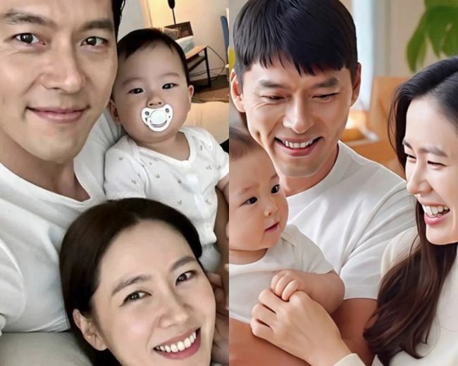 [사진=SNS 출처] 배우 현빈, 손예진 부부의 가족 사진이 AI 생성형 이미지로 만들어져 해외 팬들을 중심으로 유포되고 있다.