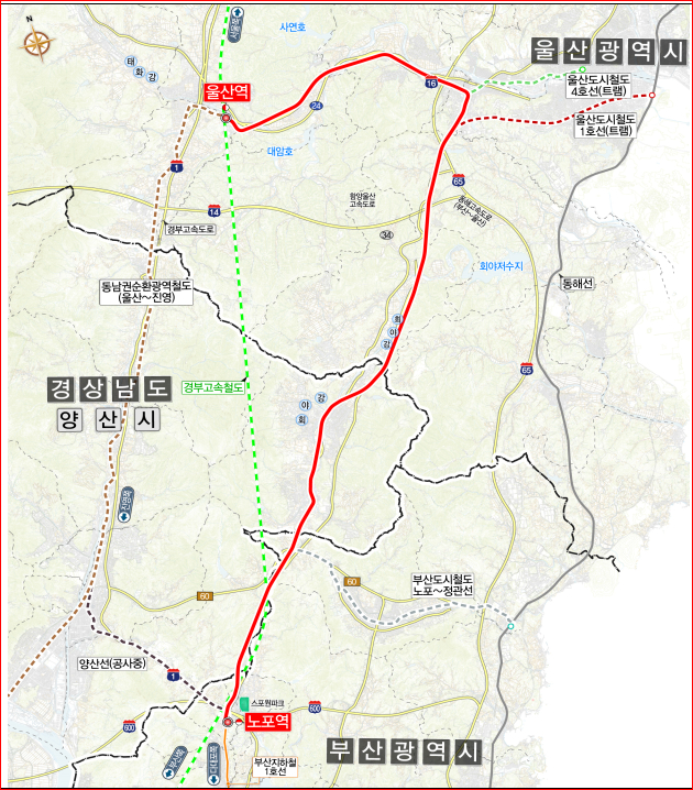 부산 양산 울산 광역철도 노선도. 자료 국토교통부