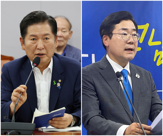 더불어민주당 차기 당 대표 선거에 출마한 정청래(왼쪽), 박찬대 의원. 연합뉴스
