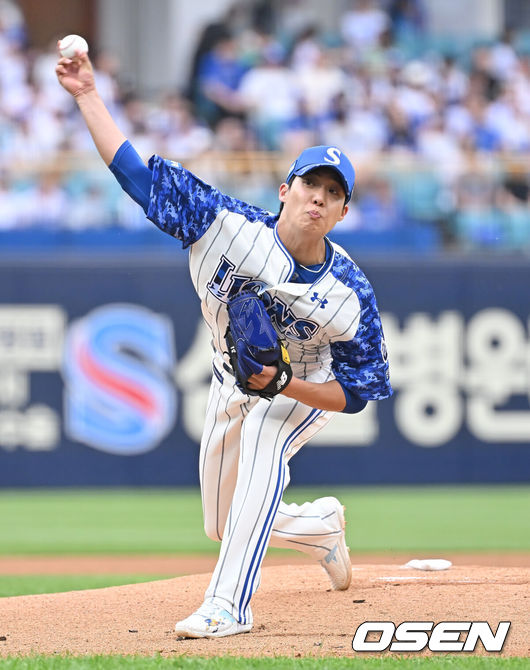 [OSEN=대구, 이석우 기자] 6일 대구삼성라이온즈파크에서 2025 신한 SOL 뱅크 KBO 리그 삼성 라이온즈와 NC 다이노스의 경기가 열렸다. 홈팀 삼성은 원태인이, 방문팀 NC는 김녹원이 선발 출전했다. 삼성 라이온즈 선발 투수 원태인이 역투하고 있다. 2025.06.06 / foto0307@osen.co.kr