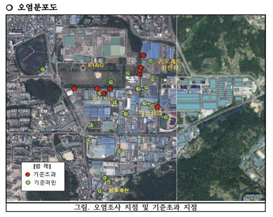 본촌산단 지하수 오염 분포도. 본촌산단 지하수토양오염 실태조사 보고서=연합뉴스
