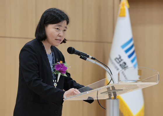 임은정 서울동부지검장이 4일 서울 송파구 서울동부지방검찰청에서 열린 취임식에서 취임사를 하고 있다. 연합뉴스