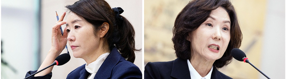 강선우 여성가족부 장관 후보자(왼쪽)과 이진숙 사회부총리 겸 교육부 장관 후보자. 뉴스1