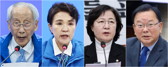 대통령실은 13일 보도자료를 통해 "우리 정부는 국제사회에 민주 대한민국의 복귀를 알리고, 새 정부의 국정 철학 및 대외정책을 설명하기 위해 주요국에 대통령 특사단을 파견하기로 했다"고 밝혔다.  사진은 왼쪽부터 유럽연합(EU) 특사단장 윤여준 환경부 장관, 프랑스 특사단장 강금실 전 법무부 장관, 영국 특사단장 추미애 더불어민주당 의원, 인도 특사단장 김부겸 전 국무총리. 뉴스1