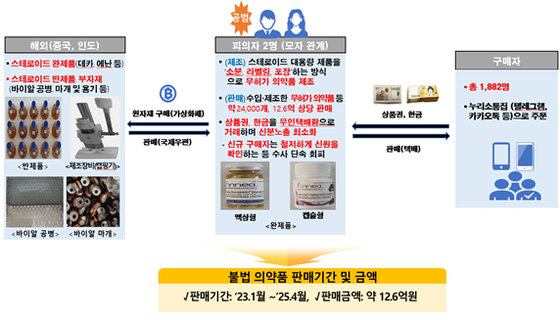 A씨 등 모자의 불법 의약품 수입·제조·유통 모식도. 사진 식약처