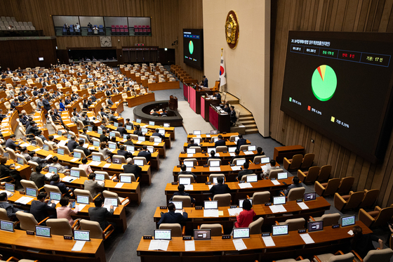  23일 오후 서울 여의도 국회에서 열린 제427회국회(임시회) 제2차 본회의에서 농어업재해보험법 일부개정법률안(대안)이 재적 297인, 재석 205인, 찬성 179인, 반대 9인, 기권 17인으로 통과되고 있다. 뉴스1
