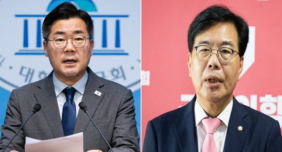 박찬대 더불어민주당 의원(왼쪽)·송언석 국민의힘 비상대책위원장 겸 원내대표. 뉴스1