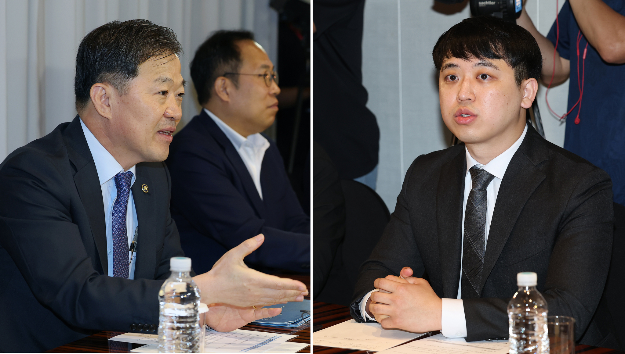 이형훈 보건복지부 제2차관(왼쪽)과 한성존 대한전공의협의회(대전협) 비대위원장이 참석해 있다. 연합뉴스