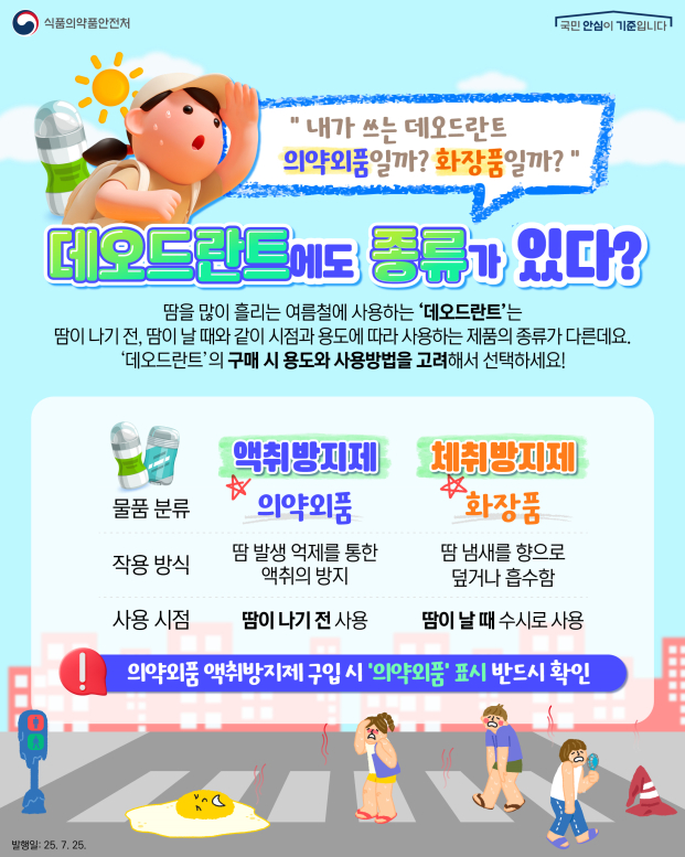 땀날 때 쓰는 '데오드란트' 관련 정보. 자료 식약처