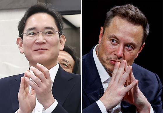 이재용(왼쪽) 삼성전자 회장, 일론 머스크 테슬라 최고경영자. 뉴스1