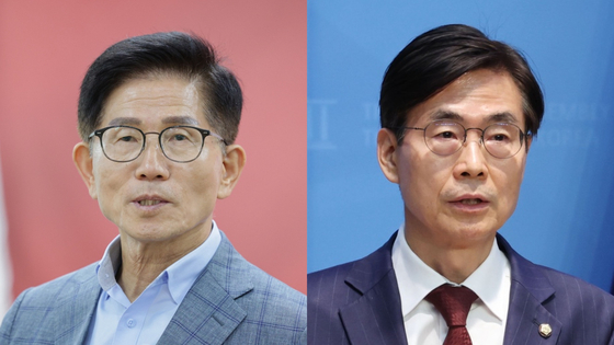 국민의힘 김문수 전 대선후보와 조경태 의원 뉴스1