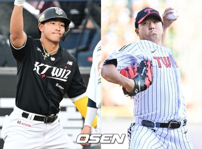 KT 안현민(좌)과 LG 송승기 / OSEN DB