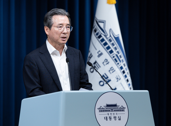 김용범 정책실장이 31일 서울 용산 대통령실 청사에서 한미 관세 협상 타결 관련 브리핑을 하고 있다. 뉴스1