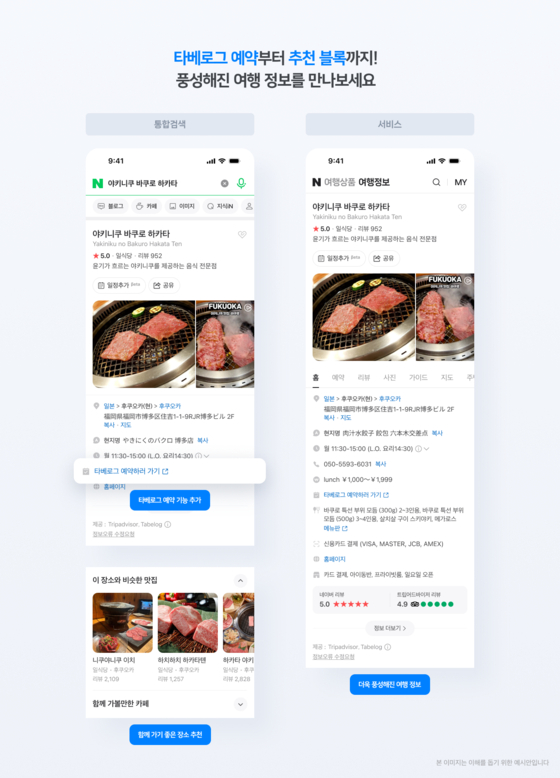 네이버가 일본 최대 음식점 정보 플랫폼 ‘타베로그’와 제휴를 맺고 네이버 플레이스 서비스에서 일본 맛집 정보를 제공한다고 1일 밝혔다. 사진 네이버