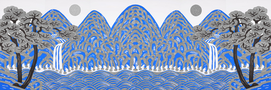 장윤규, 일월오봉도, 600x200㎝, 2025, 한지 위 먹. [사진 두손갤러리]