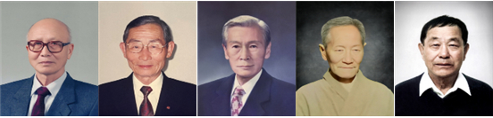 왼쪽부터 독립 유공자 김덕윤(1990년 건국훈장 애국장)·김기주(90년 애족장)·한응규(90년 애족장)·임창모(2019년 애족장)·김재은(2002년 애족장) 지사. 사진 보훈부 제공