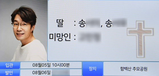 5일 경기 용인시 다보스병원 장례식장에 마련된 배우 고(故) 송영규의 빈소에 고인의 영정사진이 띄워져 있다. 연합뉴스