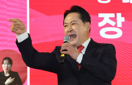 장동혁 국민의힘 당대표 후보가 13일 대전 배재대에서 열린 국민의힘 제6차 전당대회 충청·호남 합동연설회에서 발언하고 있다. 뉴스1