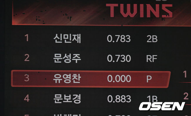 [OSEN=인천, 이대선 기자] 15일 오후 인천 SSG랜더스필드에서 2025 신한 SOL Bank KBO리그 SSG 랜더스와 LG 트윈스의 경기가 열렸다.SSG는 화이트, LG는 치리노스를 선발 투수로 내세웠다.9회초 2사에서 LG 유영찬 타석 때 전광판에 정보가 표시되고 있다. 2025.08.15 /sunday@osen.co.kr[